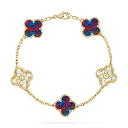 [Resenly Jewelry]CLOVER 5 MOTIF COLOR GEMSTONES BRACELET COLLECTION