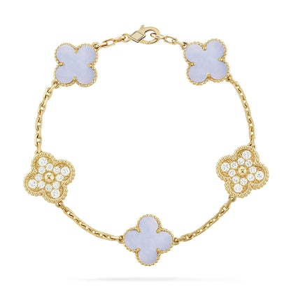 [Resenly Jewelry] CLOVER 5 MOTIF PURPLE CHALCEDONY BRACELET COLLECTION