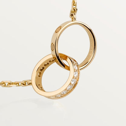 [Resenly Jewelry]LOVE DOUBLE RING HALF DIAMOND NECKLACE