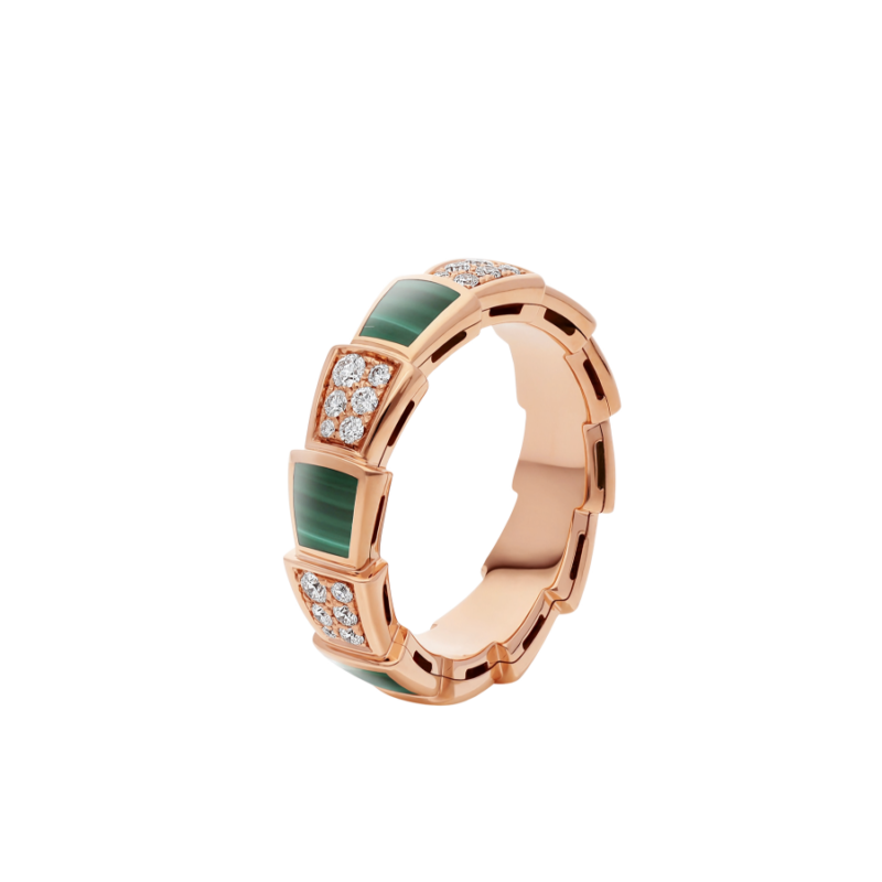 [Resenly Jewelry]SERPENTI RING PINK GOLD MALACHITE DIAMOND PAVED 4MM