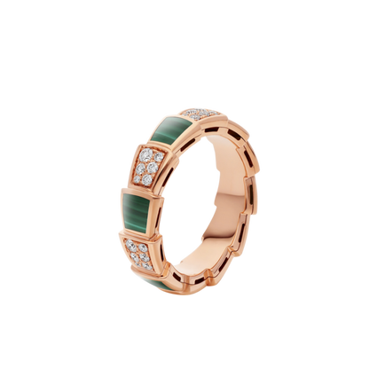 [Resenly Jewelry]SERPENTI RING PINK GOLD MALACHITE DIAMOND PAVED 4MM