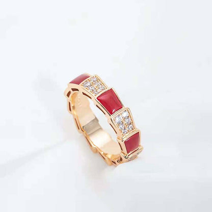 [Resenly Jewelry]SERPENTI RING PINK GOLD CARNELIAN DIAMOND PAVED 4MM