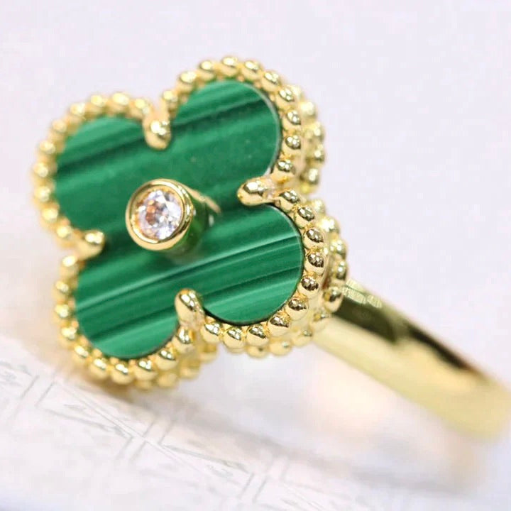 [Resenly Jewelry]CLOVER MALACHITE RING GOLD DIAMOND