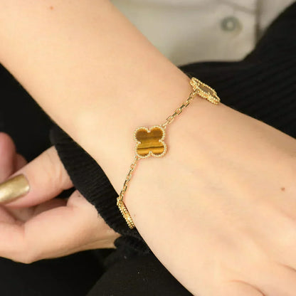 [Resenly Jewelry] CLOVER 5 MOTIFS TIGER EYE BRACELET COLLECTION