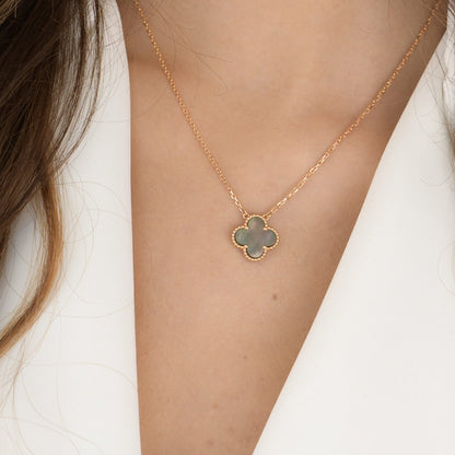 [Resenly Jewelry]CLOVER 15MM  GRAY MOTHER OF PEARL NECKLACE