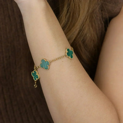 [Resenly Jewelry] CLOVER 5 MOTIF MALACHITE BRACELET COLLECTION