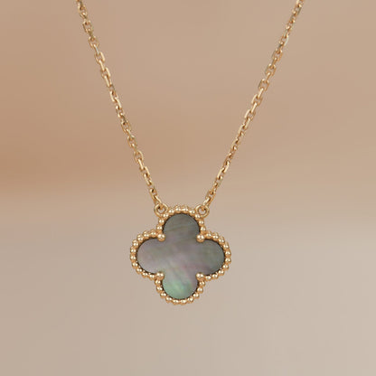 [Resenly Jewelry]CLOVER 15MM  GRAY MOTHER OF PEARL NECKLACE
