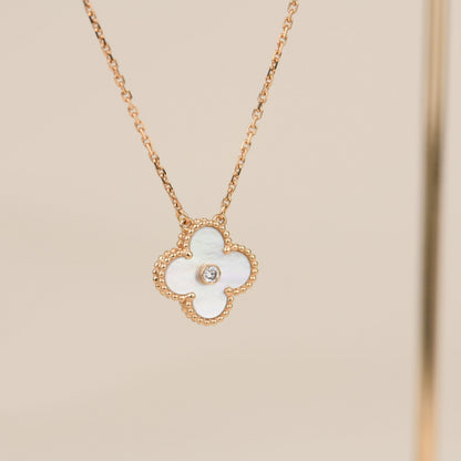 [Resenly Jewelry]CLOVER 15MM DIAMOND WHITE FRITILLARIA NECKLACE