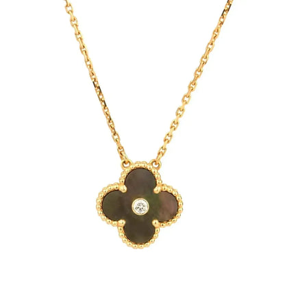 [Resenly Jewelry]CLOVER 15MM DIAMOND AND MOTHER-OF-GREY NECKLACE
