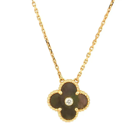 [Resenly Jewelry]CLOVER 15MM DIAMOND AND MOTHER-OF-GREY NECKLACE