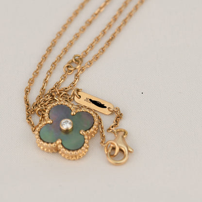[Resenly Jewelry]CLOVER 15MM DIAMOND AND MOTHER-OF-GREY NECKLACE