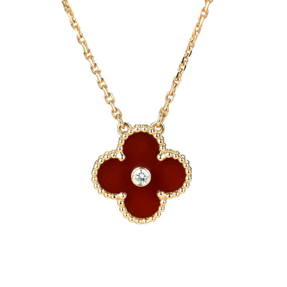 [Resenly Jewelry]CLOVER 15MM DIAMOND CARNELIAN NECKLACE