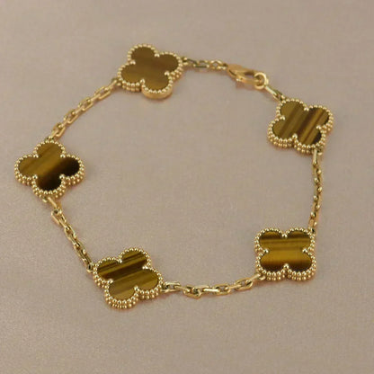 [Resenly Jewelry] CLOVER 5 MOTIFS TIGER EYE BRACELET COLLECTION