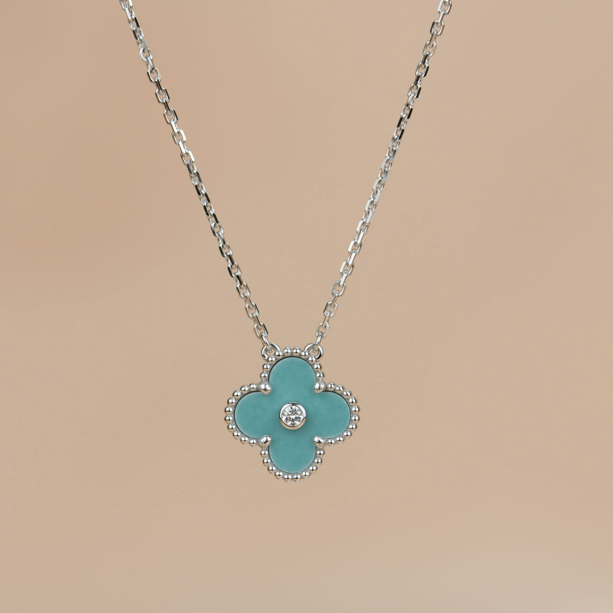 [Resenly Jewelry]CLOVER 15MM DIAMOND SVRES PORCELAIN  NECKLACE SILVER