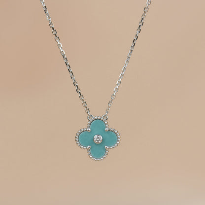 [Resenly Jewelry]CLOVER 15MM DIAMOND SVRES PORCELAIN  NECKLACE SILVER