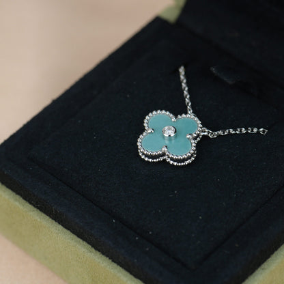 [Resenly Jewelry]CLOVER 15MM DIAMOND SVRES PORCELAIN  NECKLACE SILVER