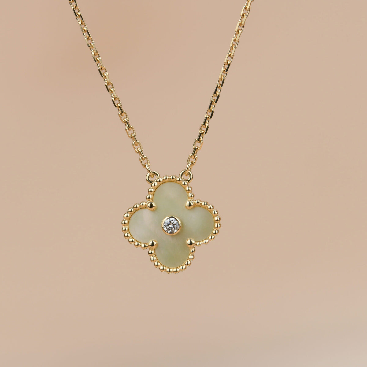 [Resenly Jewelry]CLOVER 15MM DIAMOND GOLD MOTHER OF PEARL NECKLACE