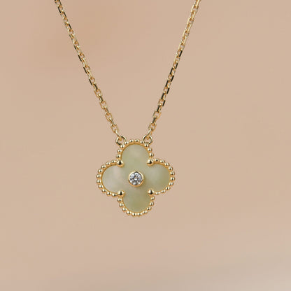 [Resenly Jewelry]CLOVER 15MM DIAMOND GOLD MOTHER OF PEARL NECKLACE