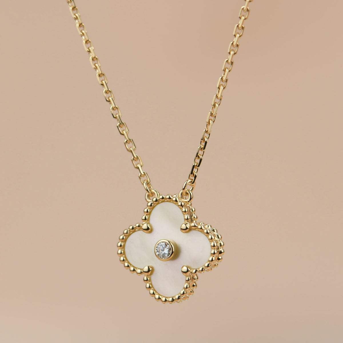[Resenly Jewelry]CLOVER 15MM DIAMOND GOLD MOTHER OF PEARL NECKLACE