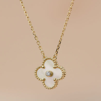 [Resenly Jewelry]CLOVER 15MM DIAMOND GOLD MOTHER OF PEARL NECKLACE