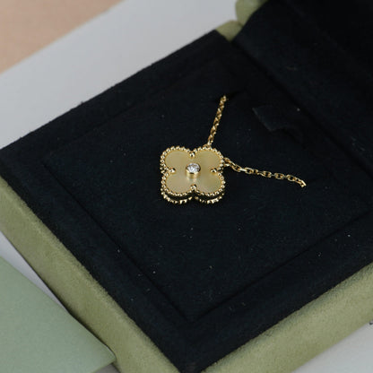[Resenly Jewelry]CLOVER 15MM DIAMOND GOLD MOTHER OF PEARL NECKLACE