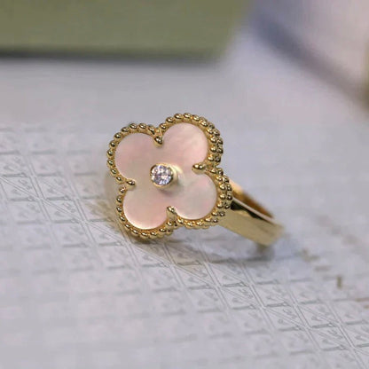 [Resenly Jewelry]CLOVER PINK MOP RING GOLD DIAMOND