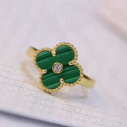 [Resenly Jewelry]CLOVER MALACHITE RING GOLD DIAMOND