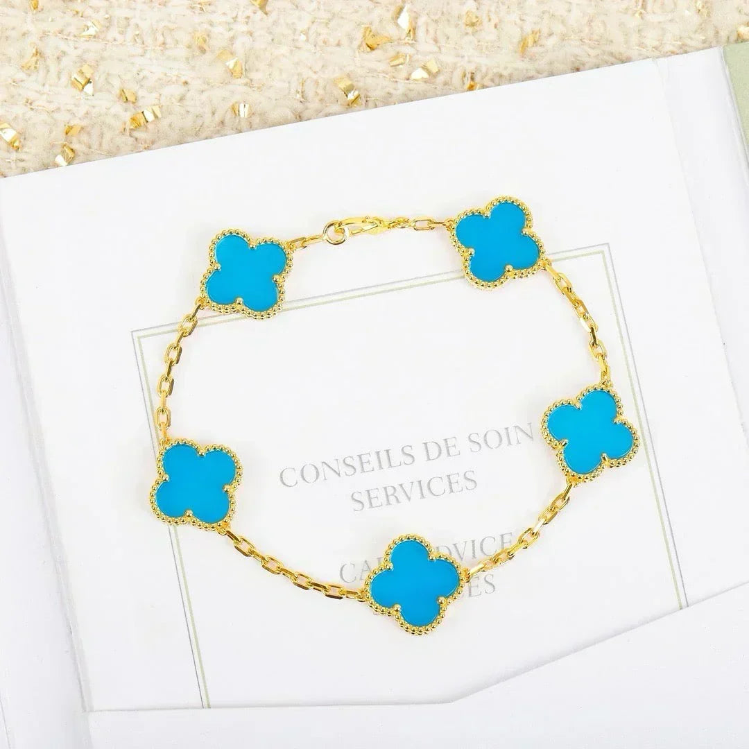 [Resenly Jewelry] CLOVER 5 MOTIF TURQUOISE BRACELET COLLECTION