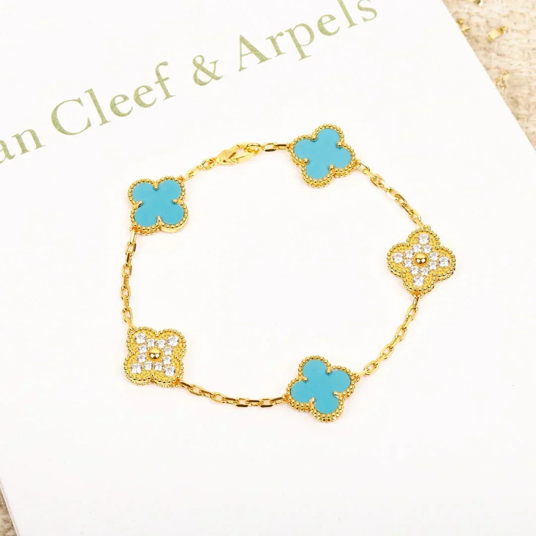 [Resenly Jewelry] CLOVER 5 MOTIF TURQUOISE BRACELET COLLECTION