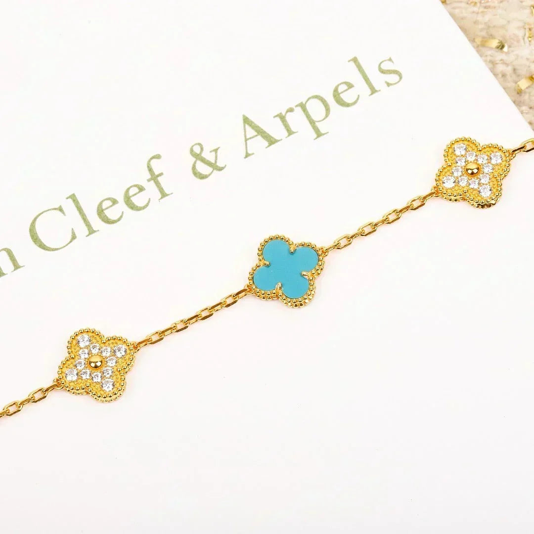 [Resenly Jewelry] CLOVER 5 MOTIF TURQUOISE BRACELET COLLECTION