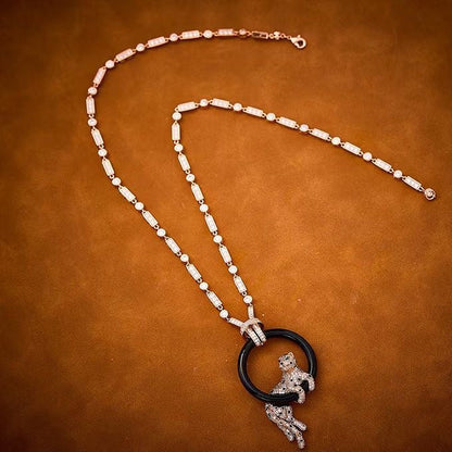 [Resenly Jewelry]NEW BLACK CIRCLE PANTHER FULL DIAMOND NECKLACE