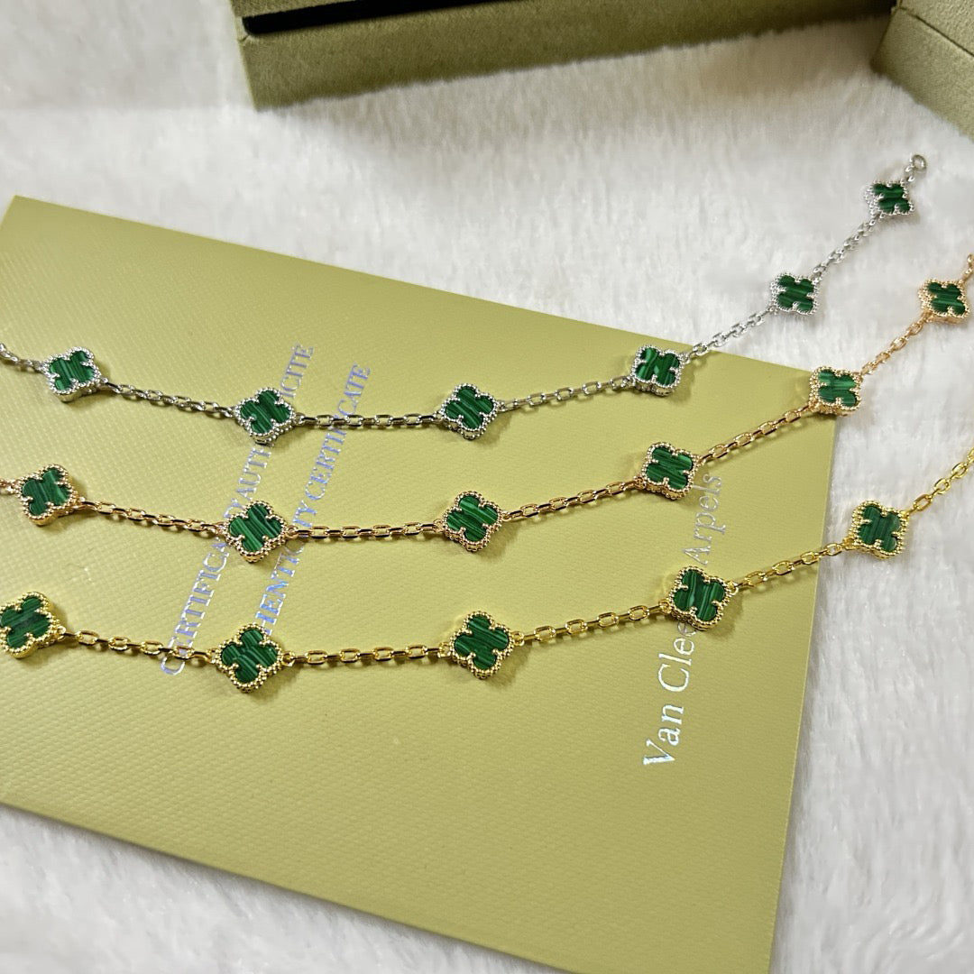 [Resenly Jewelry]CLOVER 6 MOTIF MALACHITE BRACELET