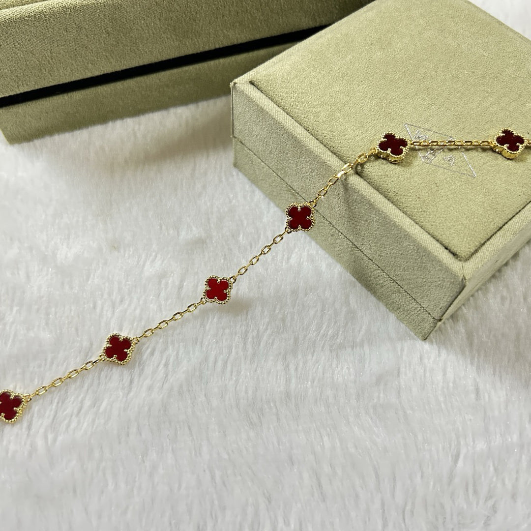 [Resenly Jewelry]CLOVER 6 MOTIF RED AGATE BRACELET