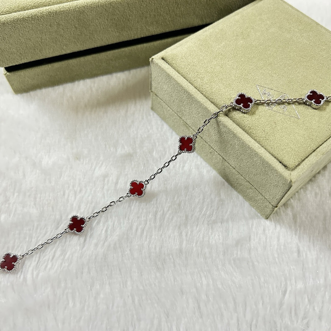 [Resenly Jewelry]CLOVER 6 MOTIF RED AGATE BRACELET