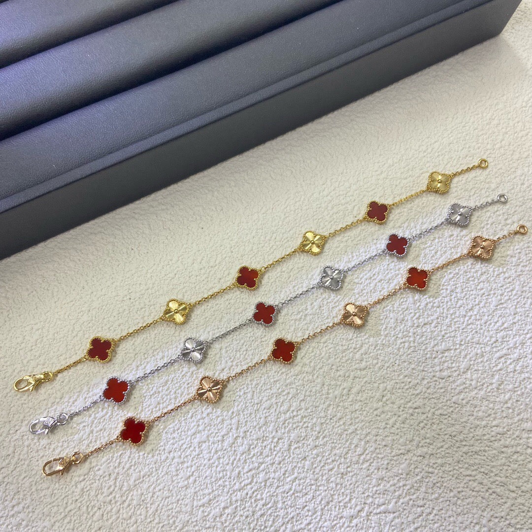 [Resenly Jewelry]CLOVER 6 MOTIF RED AGATE LASER BRACELET