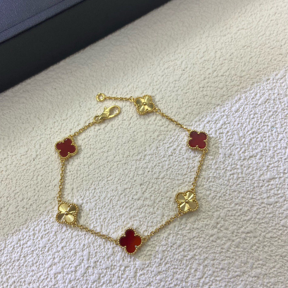 [Resenly Jewelry]CLOVER 6 MOTIF RED AGATE LASER BRACELET