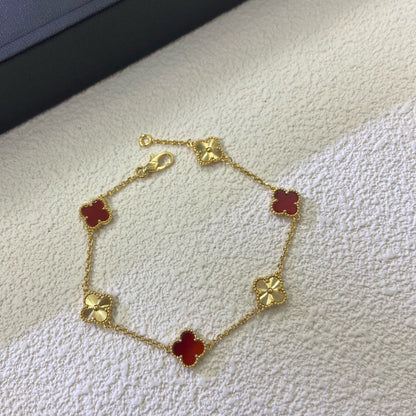 [Resenly Jewelry]CLOVER 6 MOTIF RED AGATE LASER BRACELET