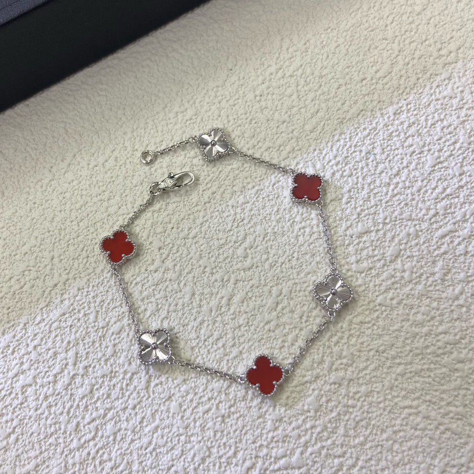 [Resenly Jewelry]CLOVER 6 MOTIF RED AGATE LASER BRACELET