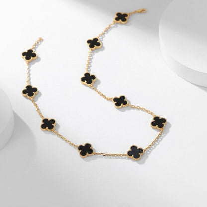 [Resenly Jewelry]CLOVER 10 MOTIFS ONYX NECKLACE