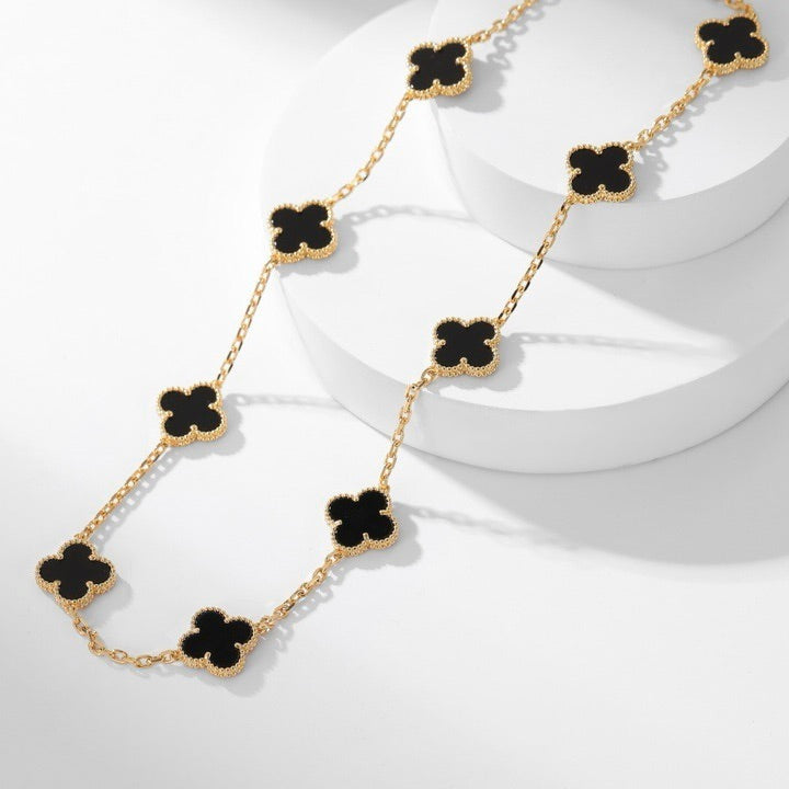[Resenly Jewelry]CLOVER 10 MOTIFS ONYX NECKLACE