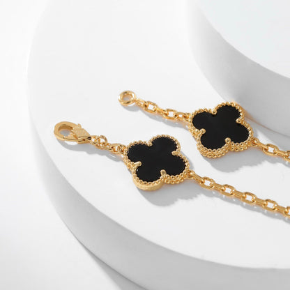 [Resenly Jewelry]CLOVER 10 MOTIFS ONYX NECKLACE