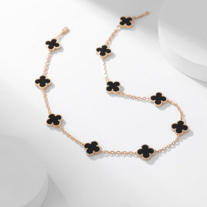 [Resenly Jewelry]CLOVER 10 MOTIFS ONYX NECKLACE