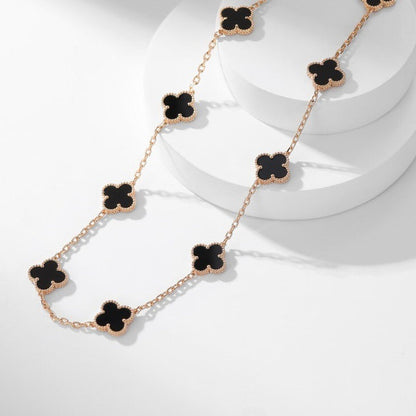 [Resenly Jewelry]CLOVER 10 MOTIFS ONYX NECKLACE