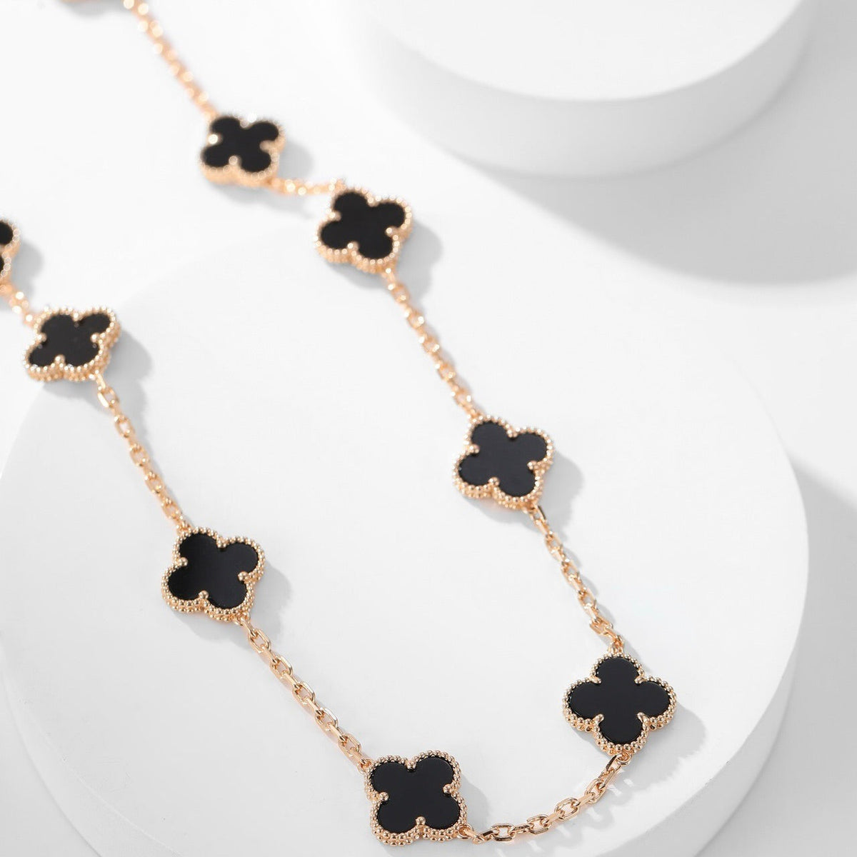 [Resenly Jewelry]CLOVER 10 MOTIFS ONYX NECKLACE