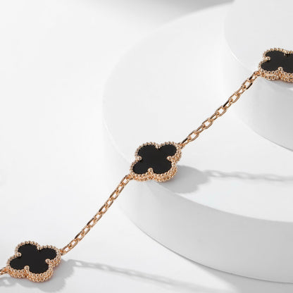 [Resenly Jewelry]CLOVER 10 MOTIFS ONYX NECKLACE