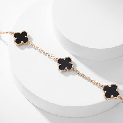 [Resenly Jewelry]CLOVER 10 MOTIFS ONYX NECKLACE