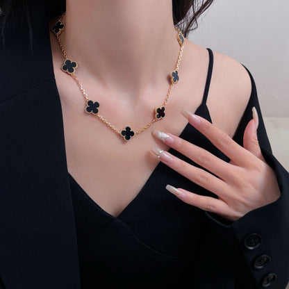[Resenly Jewelry]CLOVER 10 MOTIFS ONYX NECKLACE