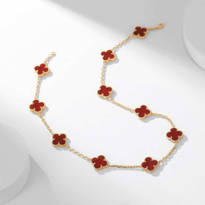 [Resenly Jewelry]CLOVER 10 MOTIFS CARNELIAN NECKLACE