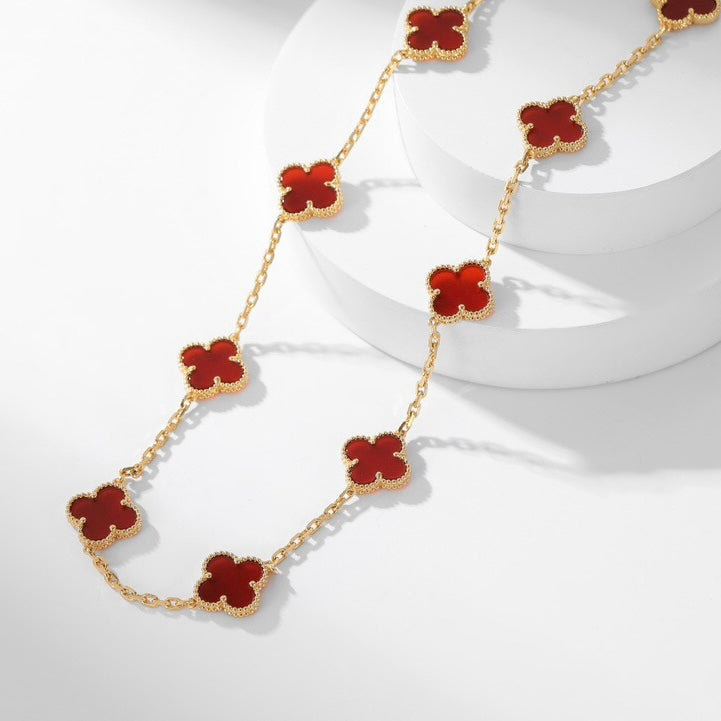 [Resenly Jewelry]CLOVER 10 MOTIFS CARNELIAN NECKLACE