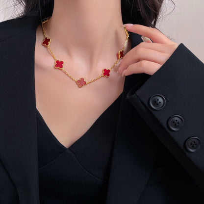 [Resenly Jewelry]CLOVER 10 MOTIFS CARNELIAN NECKLACE